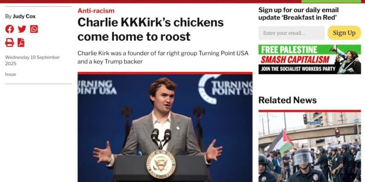 Southampton-Based Socialist Worker Party Posts News Article Celebrating Death of Charlie Kirk — under the banner of anti-racism